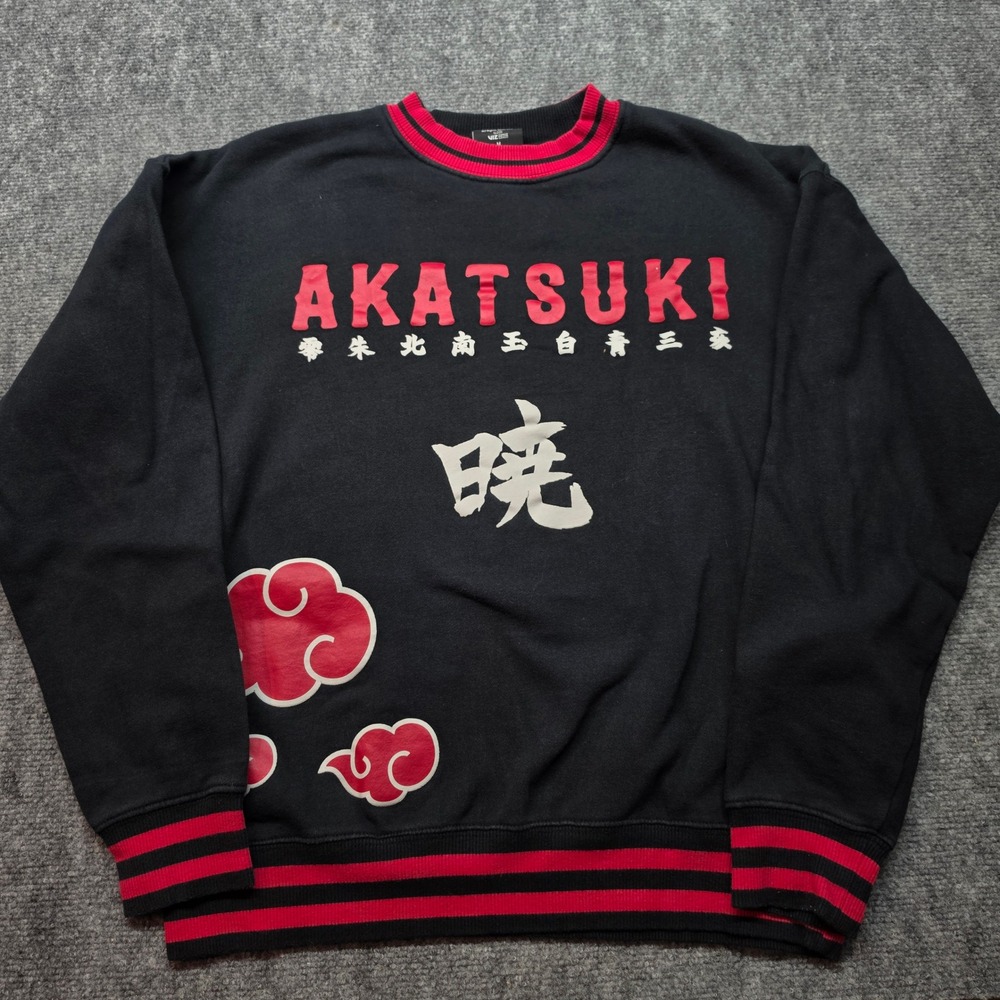 Naruto Shippuden Akatsuki BoxLunch Black Red Striped Crewneck Sweatshirt Mens M